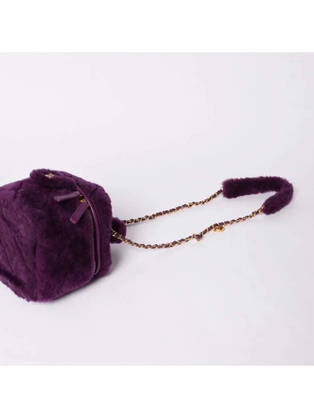 Chanel CC Logo Vanity 2-Way Shoulder Bag Shearling Purple Gold